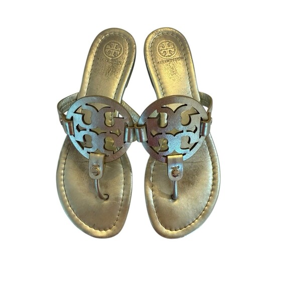 Tory Burch Metallic Gold Miller Logo Sandals Women’s Size 9 – Pre-Owned - Picture 2 of 10